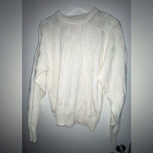 Fox Collection Men's White Crewneck Sweater Size L Large 100% Cotton Made in USA